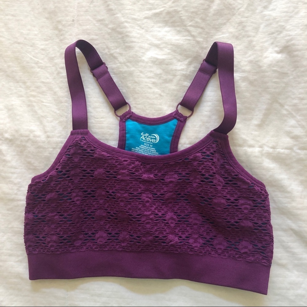 Half moon active purple floral lace sports bra/ fits like a small
